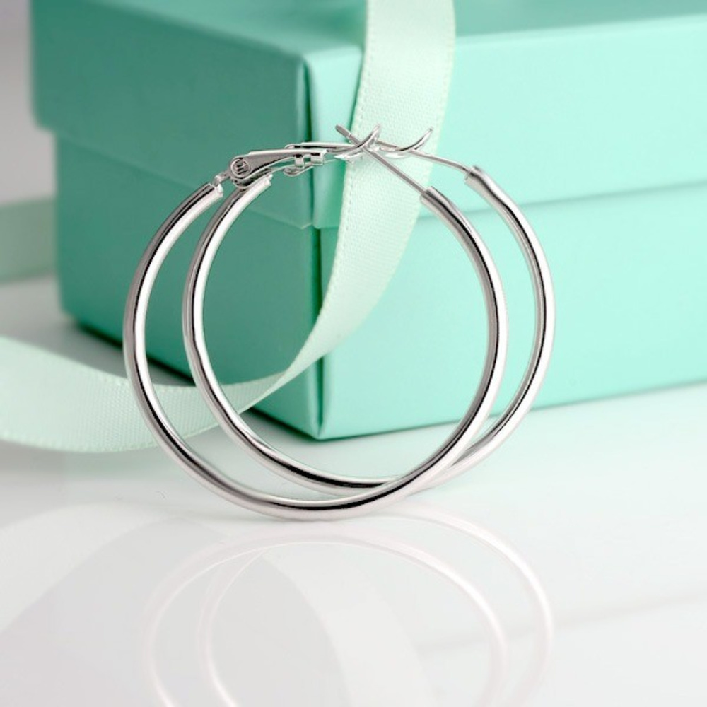 18k White Gold Filled Hoop Earrings 40mm 1.57" - Picture 2 of 3